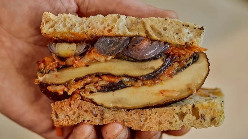 Hugh Fearnley-Whittingstall’s roast mushroom and kimchi sourdough sarnies