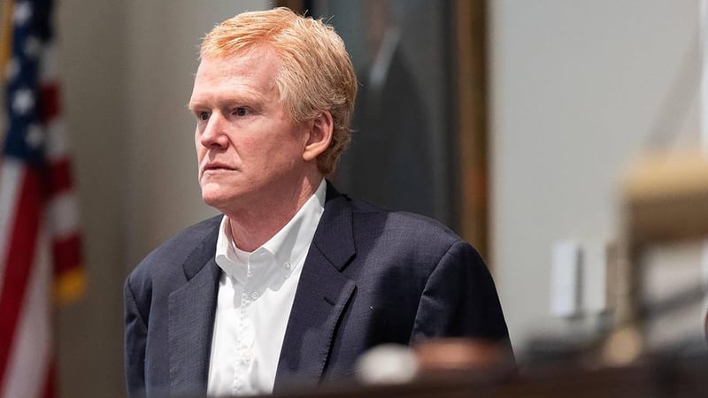 Alex Murdaugh stands next to the witness booth during a break in his trial for murder