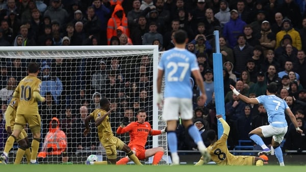 Omar Marmoush scores Manchester City's second goal against Crystal Palace