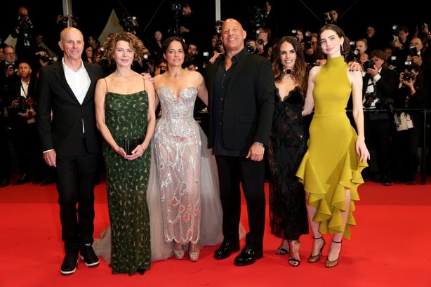 CANNES, FRANCE - MAY 13: Neal H. Moritz, Dame Donna Langley, Michelle Rodriguez, Vin Diesel, Jordana Brewster and Meadow Walker attend the "The Fast And The Furious" screening during the 79th annual Cannes Film Festival at Palais des Festivals on May 13, 2026 in Cannes, France. (Photo by Gisela Scho
