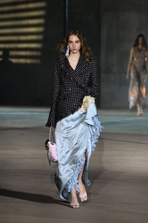 A model on the runway on the runway at the Dior 2027 Cruise Collection Show held at LACMA on May 13, 2026 in Los Angeles, California. (Photo by Gilbert Flores/WWD via Getty Images)