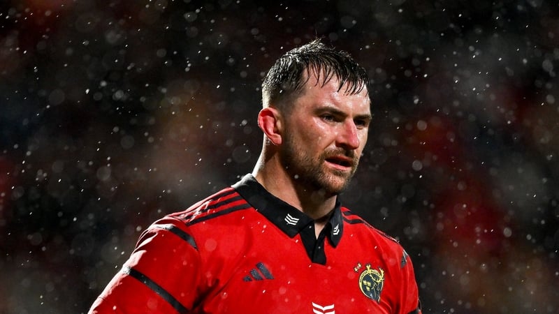 23 January 2026; Diarmuid Barron of Munster during the United Rugby Championship match between Munster and Dragons at Virgin Media Park in Cork. Photo by Tyler Miller/Sportsfile