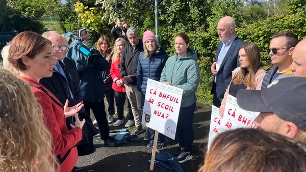 Hildegarde Naughton with protesters in Sligo