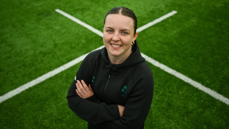 14 May 2026; Brittany Hogan poses for a portrait after an Ireland Women's Rugby media conference at the IRFU High Performance Centre in Dublin. Photo by Brendan Moran/Sportsfile