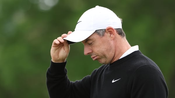 Rory McIlroy of Northern Ireland looks on from the ninth green during the first round of the PGA Championship at Aronimink Golf Club on May 14, 2026 in Newtown, Pennsylvania.