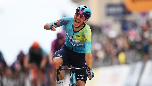 Davide Ballerini of Italy and Team XDS Astana celebrates at finish line as stage winner during the 109th Giro d'Italia 2026, Stage 6 a 141km stage from Paestum to Naples / #UCIWT / on May 14, 2026 in Naples, Italy.