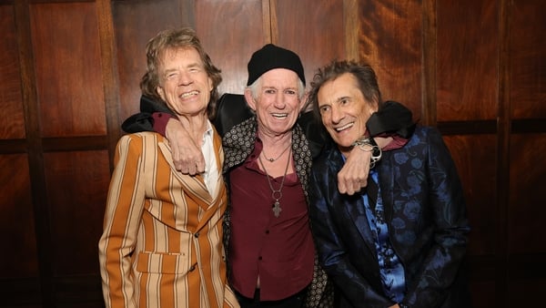 Mick Jagger, Keith Richards and Ronnie Wood pose backstage during the exclusive launch event of The Rolling Stones new album “Foreign Tongues” at Weylin on May 5, 2026 in Brooklyn, NY. (Photo by Kevin Mazur/Getty Images for UMG)