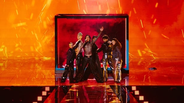  Søren Torpegaard Lund performing Før Vi Går Hjem for Denmark during the Second Semi-Final of the Eurovision Song Contest at Wiener Stadthalle, Vienna