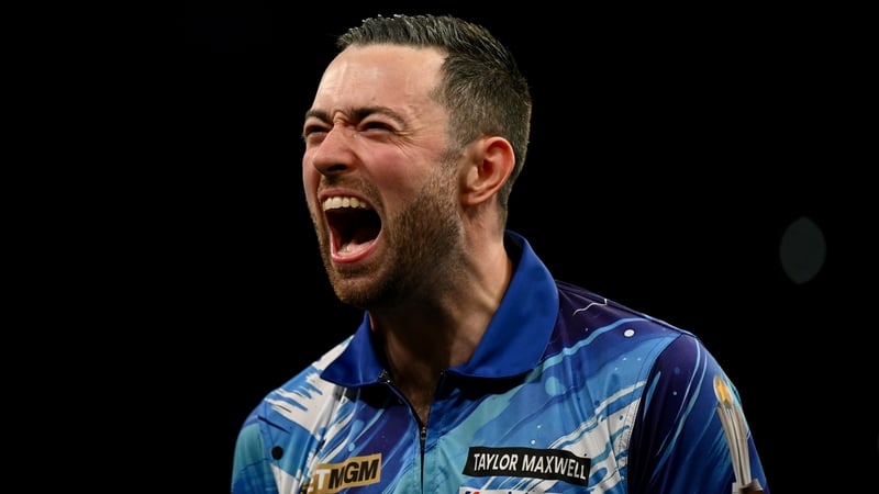 Luke Humphries celebrates winning the final at Utilita Arena Birmingham