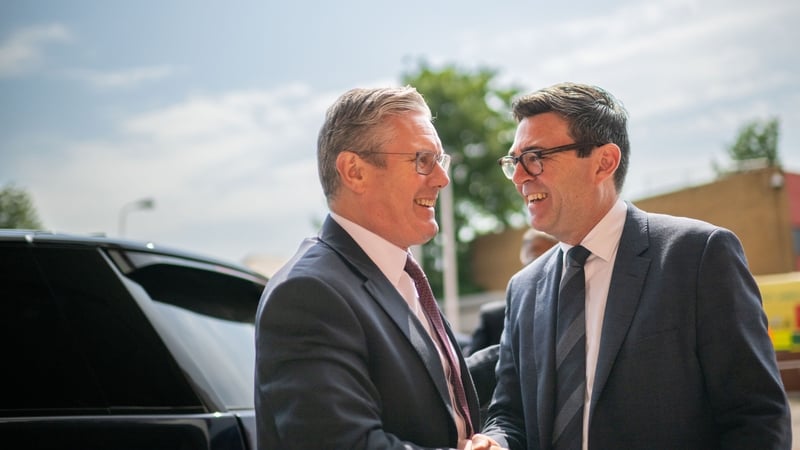 Labour Party leader Keir Starmer and Greater Manchester Mayor Andy Burnham at Old Trafford in Manchester, England.