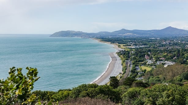 Panoramic coastal view of Dublin, Ireland from Killiney Hill in Dublin, County Dublin, Ireland
