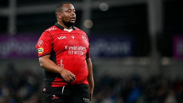 26 October 2024; Asenathi Ntlabakanye of Emirates Lions during the United Rugby Championship match between Leinster and Emirates Lions at the Aviva Stadium in Dublin. Photo by Seb Daly/Sportsfile