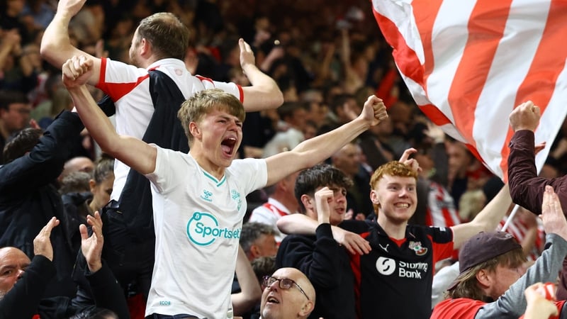 SOUTHAMPTON, ENGLAND - MAY 12: Southampton fans celebrate during the Sky Bet Championship Play Off Semi Final Second Leg match between Southampton and Middlesbrough at St Mary's Stadium on May 12, 2026 in Southampton, England. (Photo by Matt Watson/Southa