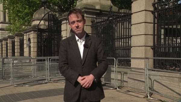 RTÉ's Barry Lenihan doing a piece to camera outside Leinster House.