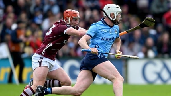 26 May 2024; Conor Donohoe of Dublin in action against Conor Whelan of Galway during the Leinster GAA Hurling Senior Championship Round 5 match between Galway and Dublin at Pearse Stadium in Galway. Photo by Daire Brennan/Sportsfile