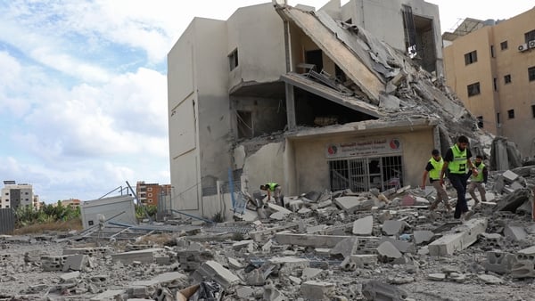 Rubble and debris from an Israeli attack on a building in Tyre, Lebanon