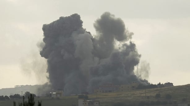 Smoke rises from the site of an Israeli airstrike that targeted the southern Lebanese village of Kfar Tibnit