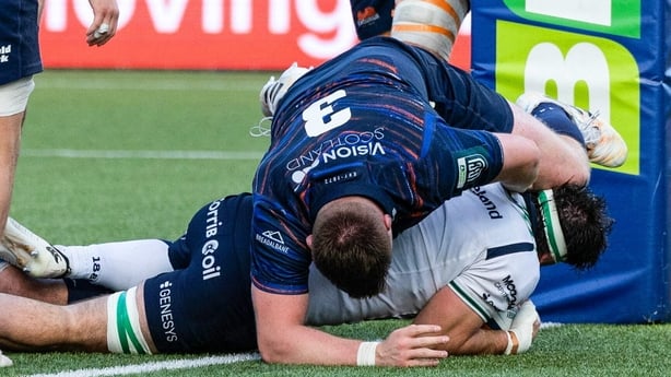 15 May 2026; Shamus Hurley-Langton of Connacht scores his side's second try during the United Rugby Championship match between Edinburgh and Connacht at Hive Stadium in Edinburgh, Scotland. Photo by Mark Scates/Sportsfile