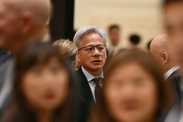 Nvidia founder and CEO Jensen Huang arrives ahead of a state banquet for US President Donald Trump and China's President Xi Jinping at the Great Hall of the People in Beijing on May 14, 2026. (Photo by Brendan SMIALOWSKI / AFP via Getty Images)