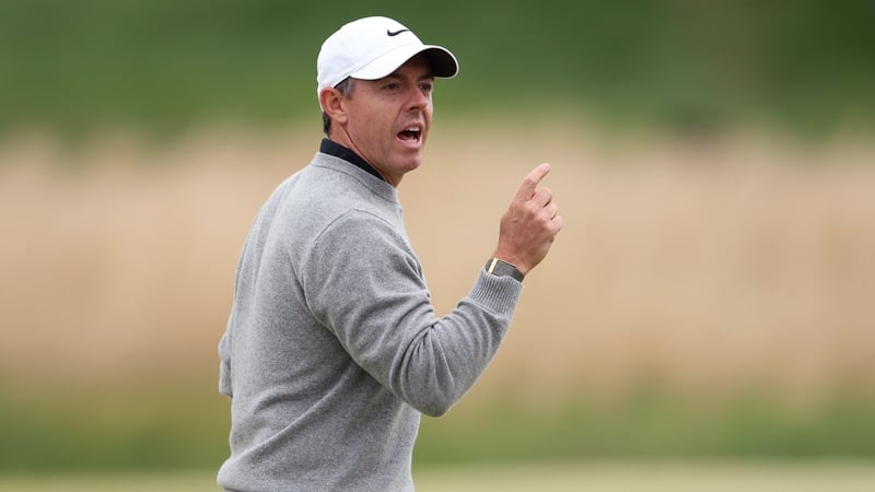 NEWTOWN, PENNSYLVANIA - MAY 15: Rory McIlroy of Northern Ireland reacts on the tenth green during the second round of the PGA Championship at Aronimink Golf Club on May 15, 2026 in Newtown, Pennsylvania. (Photo by Emilee Chinn/Getty Images)