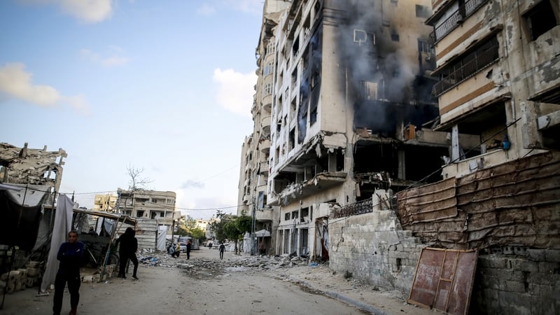 A view of damaged buildings after an Israeli attack on Rimal neigbourhood in Gaza City