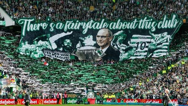 GLASGOW, SCOTLAND - MAY 16: A general view of a Celtic fans tifo display during a William Hill Premiership match between Celtic and Heart of Midlothian at Celtic Park, on May 16, 2026, in Glasgow, Scotland. (Photo by Craig Foy/SNS Group via Getty Images)