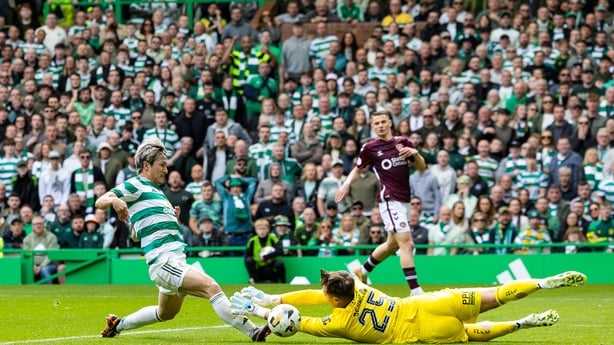 Celtic's Daizen Maeda scores against Hearts - May 2026