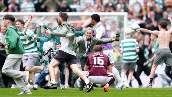 Celtic fans celebrate their sides victory over Heart of Midlothian following the William Hill Premiership match at Celtic Park, Glasgow. Picture date: Saturday May 16, 2026.