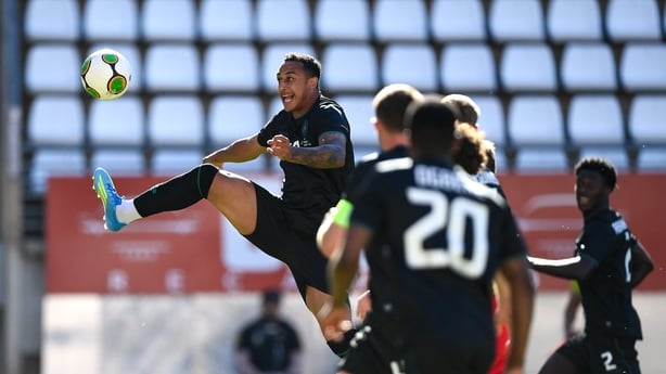 16 May 2026; Adam Idah of Republic of Ireland has a shot on goal during the international friendly match between Republic of Ireland and Grenada at Estadio Nueva Condomina in Murcia, Spain. Photo by Stephen McCarthy/Sportsfile