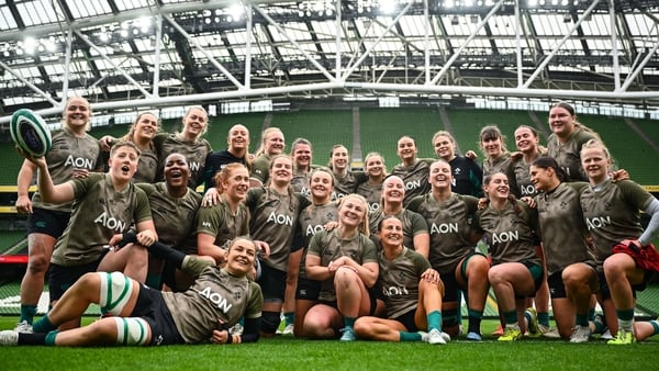 16 May 2026; Ireland players after an Ireland Women's Rugby captain's run at the Aviva Stadium in Dublin. Photo by Shauna Clinton/Sportsfile