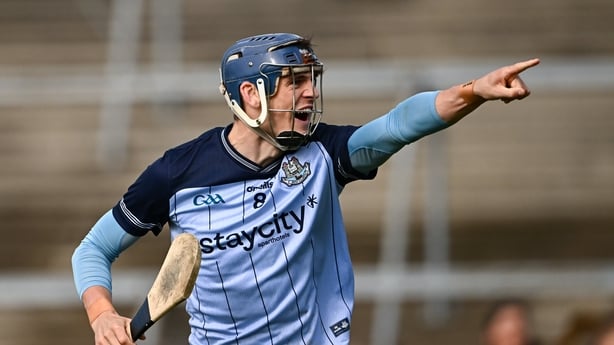 16 May 2026; Brian Hayes of Dublin celebrates scoring his side's third goal, in second half injury-time, during the Leinster GAA Senior Hurling Championship Round 4 match between Galway and Dublin at Pearse Stadium in Galway. Photo by Piaras Ó Mídheach/Sportsfile