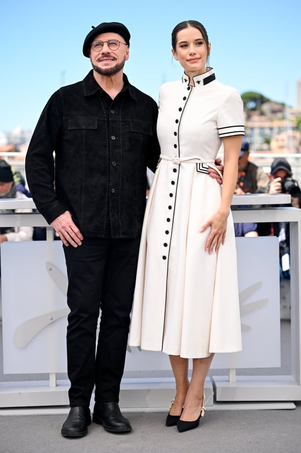 John Travolta and Ella Bleu Travolta pose during the Propeller One-Way Night Coach photocall at the 79th annual Cannes Film Festival at Palais des Festivals on 16 May, 2026 in Cannes. (Photo by Stephane Cardinale - Corbis/Corbis via Getty Images)