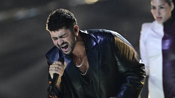 Israeli singer Noam Bettan, representing Israel with the song Michelle, performs during the final of the Eurovision Song Contest 2026 (ESC) at Wiener Stadthalle in Vienna, Austria on 16 May, 2026. (Photo by Tobias Schwarz/AFP)