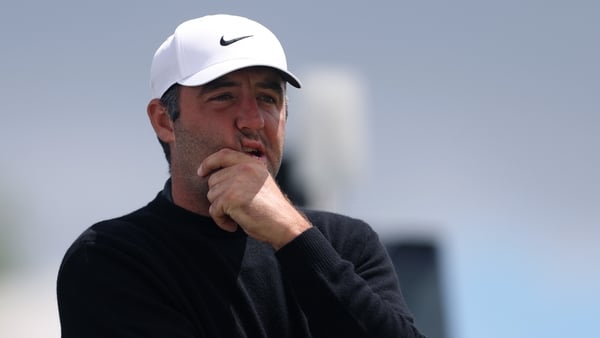 NEWTOWN, PENNSYLVANIA - MAY 15: Scottie Scheffler of the United States looks on from the eighth tee during the second round of the PGA Championship at Aronimink Golf Club on May 15, 2026 in Newtown, Pennsylvania. (Photo by Carl Recine/Getty Images)
