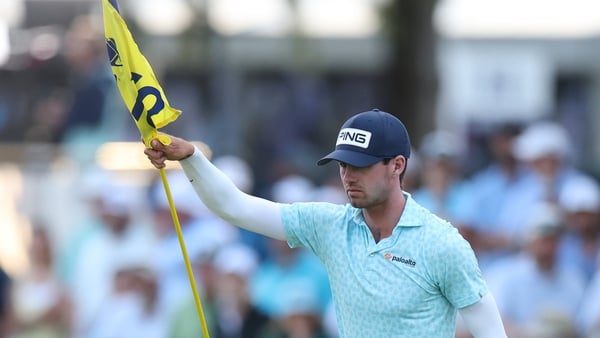 NEWTOWN, PENNSYLVANIA - MAY 16: Alex Smalley of the United States looks over a putt on the 18th hole during the third round of the PGA Championship at Aronimink Golf Club on May 16, 2026 in Newtown, Pennsylvania. (Photo by Emilee Chinn/Getty Images)
