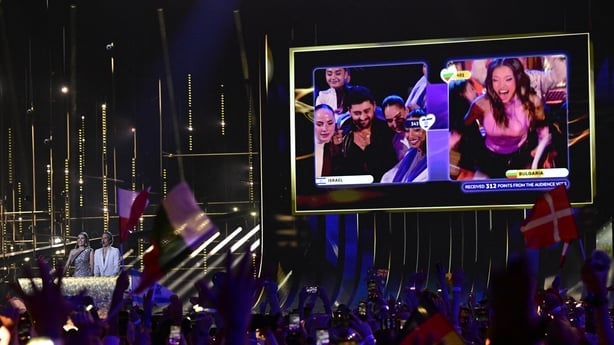 Eurovision scoreboard shows Israel and Bulgaria in the final moments of the contest