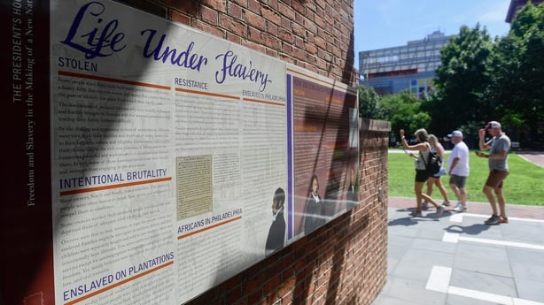 Exhibits discussing slavery are seen at the President's House in Philadelphia, Pennsylvania. Around a dozen different exhibits and displays in Independence National Historic Park are under review by the National Park Service for potential removal or editing on September 17. The initiative to elimina