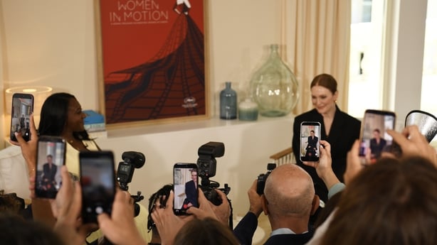 (L-R) Angelique Jackson and Julianne Moore attend the Kering Women in Motion: Julianne Moore Photocall at The Carlton Hotel on 16 May, 2026 in Cannes. (Photo by Dave Benett/Getty Images)