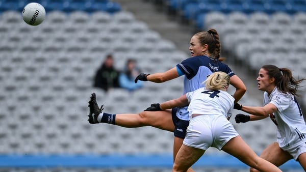 Laura Grendon of Dublin scores a point against Kildare ion 2026 Leinster final