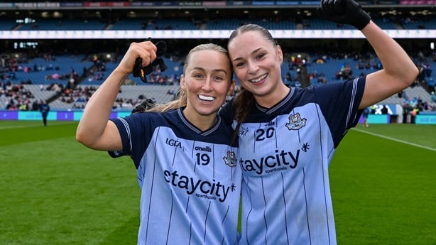 Dublin players Aoife Curran (L) and Elsa Kearney after winning 2026 Leinster final