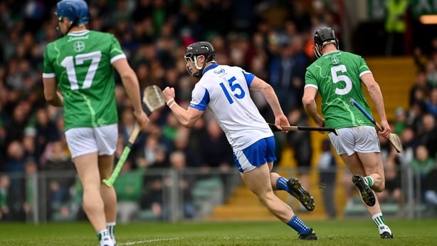 17 May 2026; Kevin Mahony of Waterford celebrates after scoring his side's first goal during the Munster GAA Senior Hurling Championship Round 4 match between Limerick and Waterford at TUS Gaelic Grounds in Limerick. Photo by Tom Beary/Sportsfile