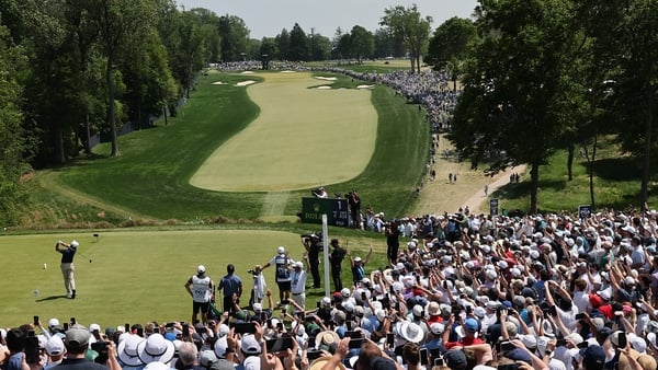 NEWTOWN, PENNSYLVANIA - MAY 17: Rory McIlroy of Northern Ireland plays his shot from the first tee during the final round of the PGA Championship at Aronimink Golf Club on May 17, 2026 in Newtown, Pennsylvania. (Photo by Michael Reaves/Getty Images)