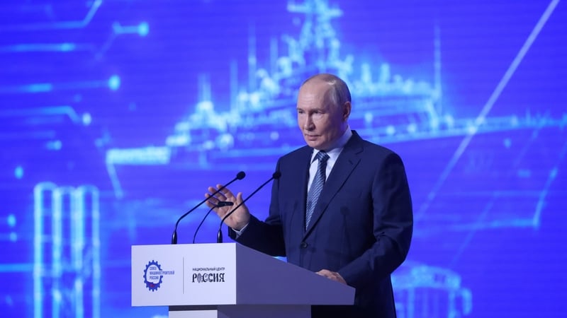 MOSCOW, RUSSIA - MAY 14: Russian President Vladimir Putin delivers a speech during the 10th Congress of Mechanical Engineers, on May 14, 2026 in Moscow, Russia. Putin visited a conference of national industrialists. (Photo by Contributor/Getty Images)