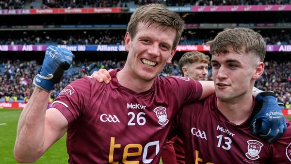 John Heslin and Shane Corcoran of Westmeath celebrate after winning the Leinster GAA Football Senior Championship final match between Dublin and Westmeath at Croke Park in Dublin.