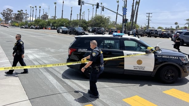 Police cordon off an area close to the Islamic Center of San Diego after reports of an active shooter
