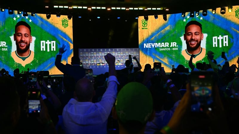 People celebrate after the announcement of Brazilian footballer Neymar Jr. during an event to announce Brazil's squad for the 2026 FIFA World Cup at the Museum of Tomorrow, in downtown Rio de Janeiro, Brazil, on May 18, 2026.