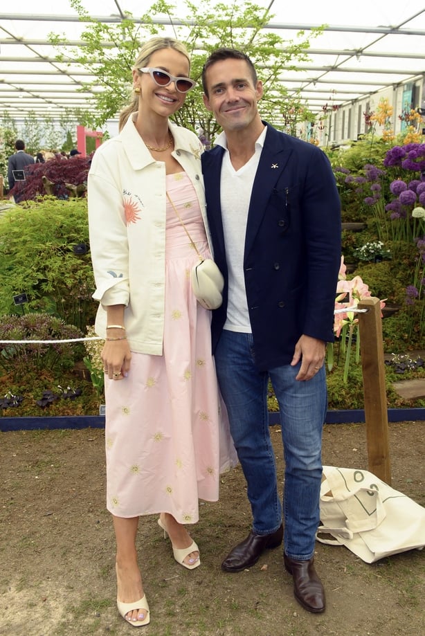 LONDON, ENGLAND - MAY 18: Vogue Williams and Spencer Matthews attend the RHS Chelsea Flower Show 2026 at The Royal Hospital Chelsea on May 18, 2026 in London, England. (Photo by Justin Goff Photos/Getty Images)