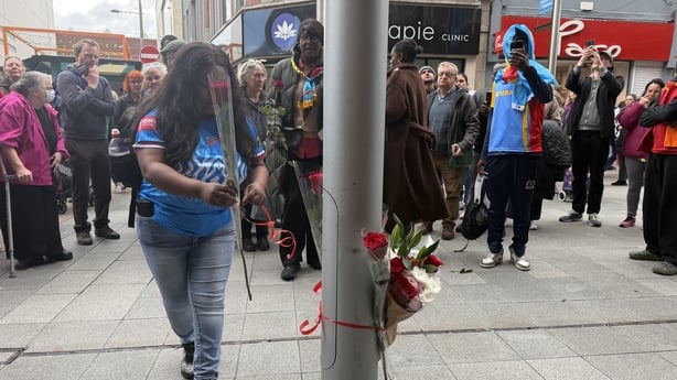 People mourn the death of Yves Sakila on Dublin's Henry Street