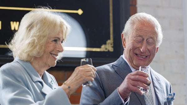 Britain's King Charles, Queen Camilla, Belfast raise glasses of Pot Still Titanic whiskey