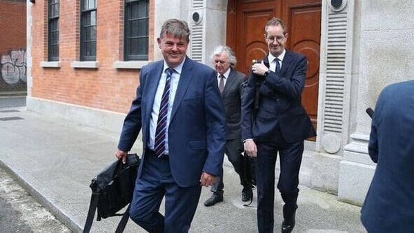 RTÉ Director General Kevin Bakhurst, Chairperson of the RTÉ board Terence O'Rourke and Adrian Lynch deputy Director General of RTÉ leaving a meeting with Minister for Communications Patrick O'Donovan
